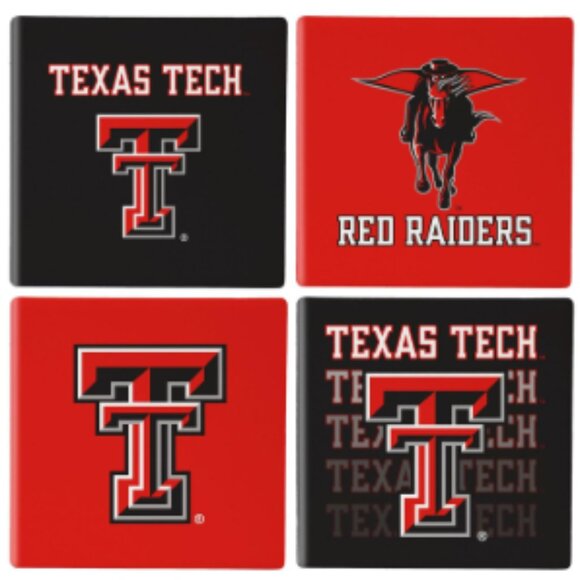Texas Tech University Ceramic Coasters Set, 4pcs with Wood Caddy - Picture 3 of 3